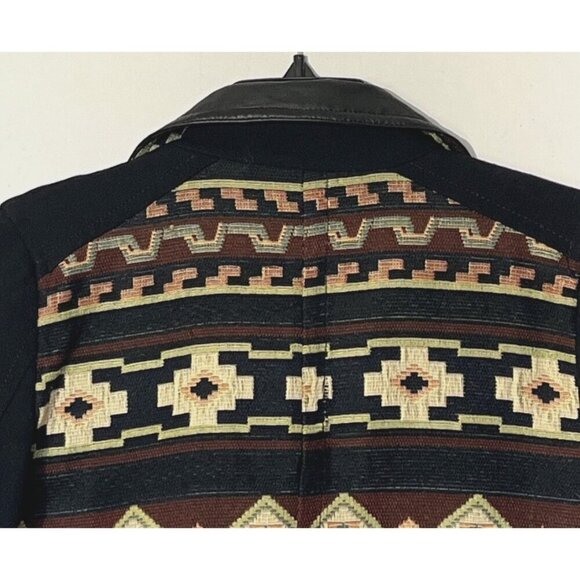 Zara Black Genuine Leather Aztec Southwestern Tapestry Boho Moto Zip Jacket - Picture 10 of 15